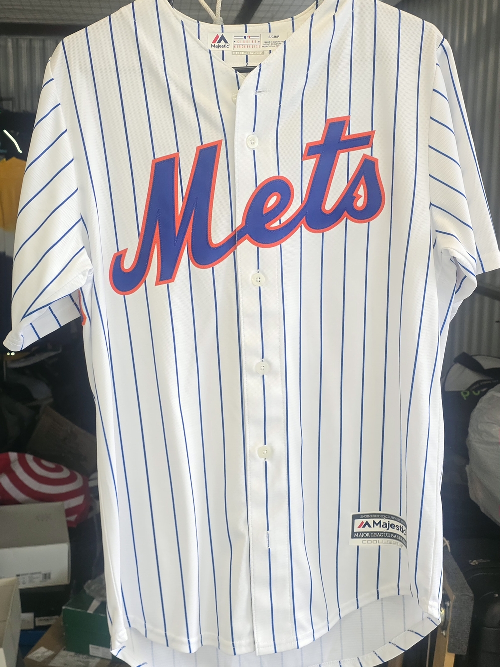 Majestic New York Mets White/Blue Pinstripe Baseball Jersey